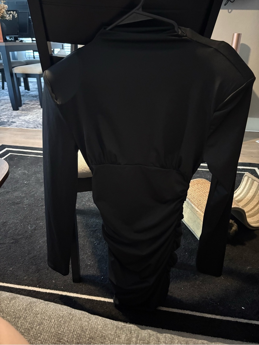 Black Long-Sleeve Ruched Women’s Dress